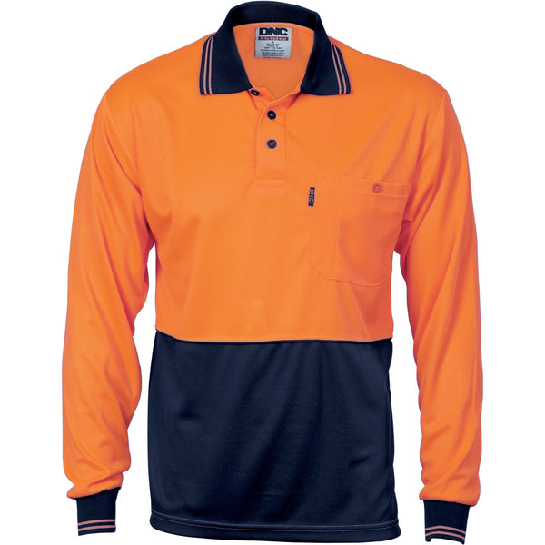 HiVis Two Tone Cool Breathe Polo Shirt, Long Sleeve - 3813