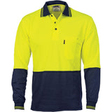 Cotton Back HiVis Two Tone Fluro Polo - Long Sleeve - 3816